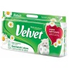 Hartie igienica alba, 3 straturi, 150 de portii, 8 role/bax, VELVET - cu aloe vera si musetel