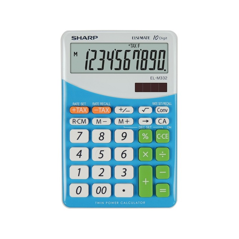 Calculator de birou, 10 digits, 149 x 100 x 27 mm, dual power, SHARP EL-M332BBL - gri/bleu