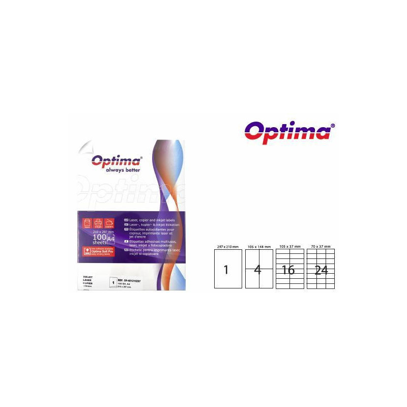 Etichete color autoadezive 16/A4, 105 x 37 mm, 100 coli/top, Optima - verde