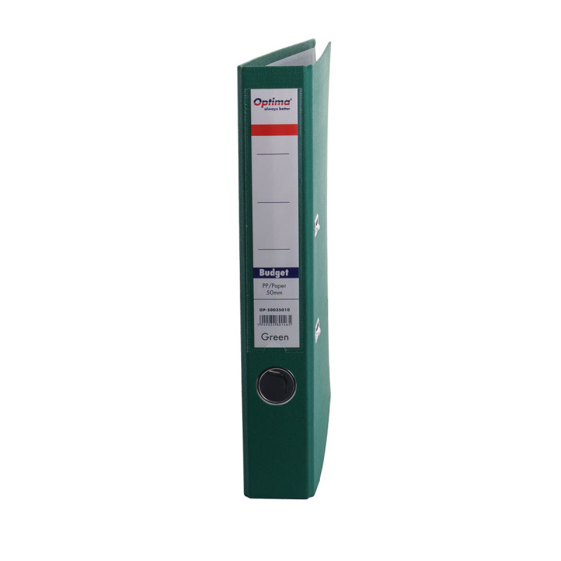 Biblioraft A4, plastifiat PP/paper, margine metalica, 50 mm, Optima Budget - verde