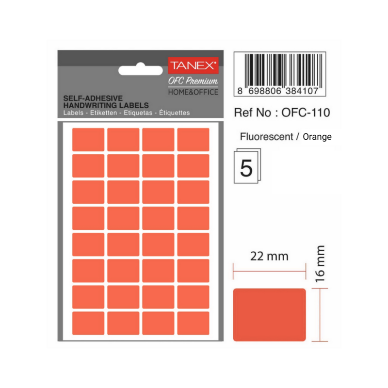 Etichete autoadezive color, 16 x 22 mm, 160 buc/set, TANEX - orange fluorescent