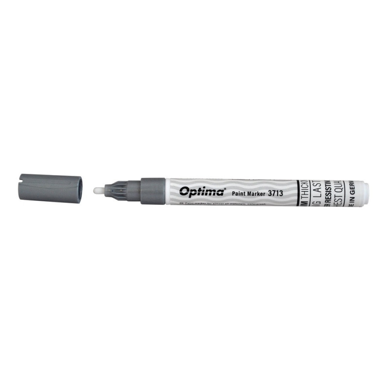 Marker cu vopsea Optima Paint 3713, varf rotund 2.0mm, grosime scriere 1-2mm - argintiu