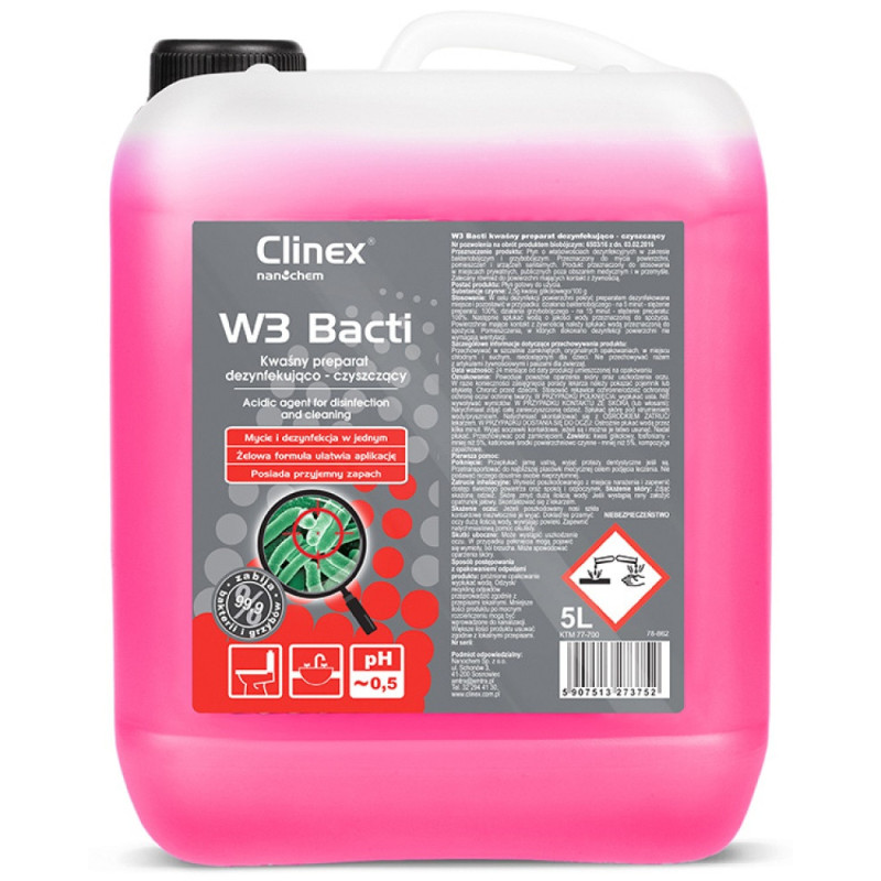 CLINEX W3 Bacti, 5 litri, solutie pentru curatare si dezinfectare diverse suprafete