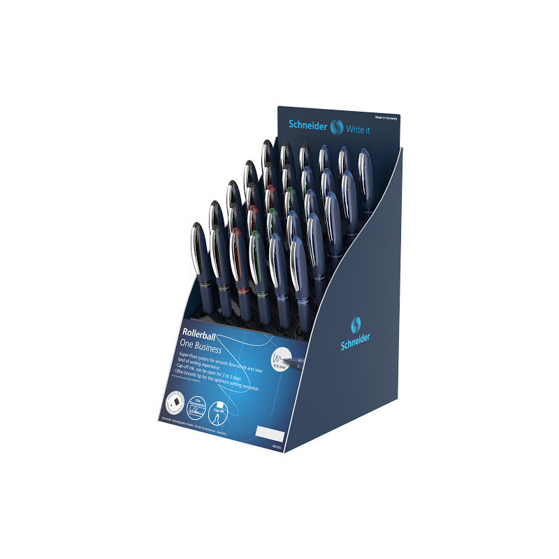 Display SCHNEIDER One Business, 30 rollere cu cerneala 0.6mm-(12x albastru,negru, 3x rosu,verde)