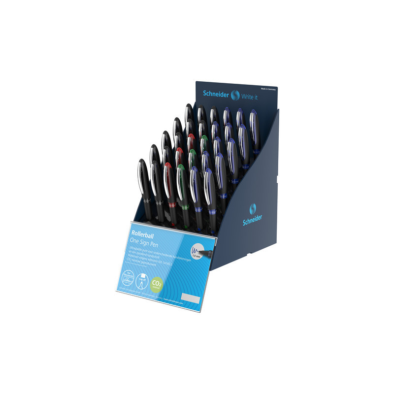SIS Display SCHNEIDER One Sign Pen, 30 rollere cu cerneala 1.0mm-(12x albastru,negru, 3x rosu,verde)