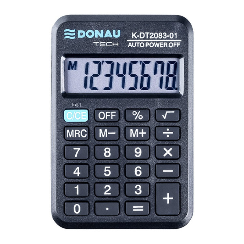 Calculator de buzunar, 8 digits, 88 x 59 x 10 mm, Donau Tech DT2083 - negru