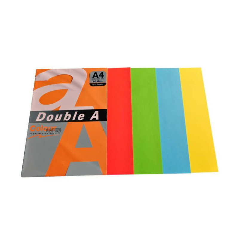 Hartie color pentru copiator A4, 80g/mp, 500coli/top, Double A - 5 culori intense asortate