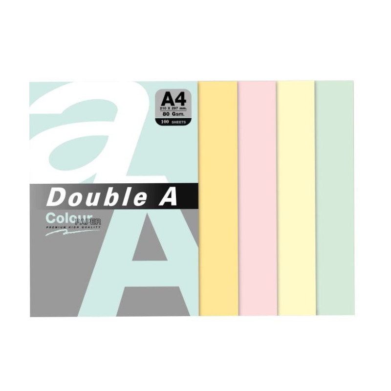 Hartie color pentru copiator A4, 80g/mp, 500coli/top, Double A - 5 culori pastel asortate