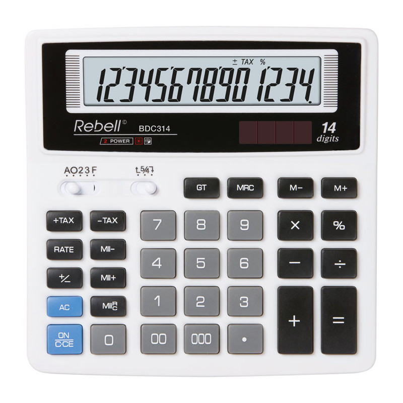 Calculator de birou, 14 digits, 156 x 156 x 30 mm, Rebell BDC 314 BX - alb