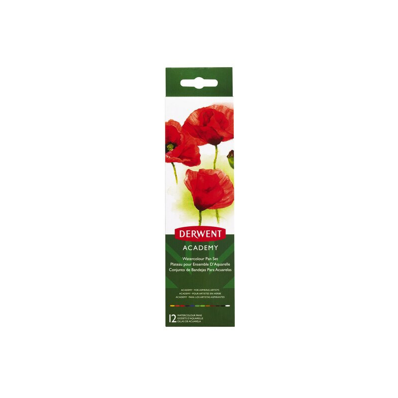 Set acuarele cu pensula DERWENT Academy, 12 buc/set, diverse culori
