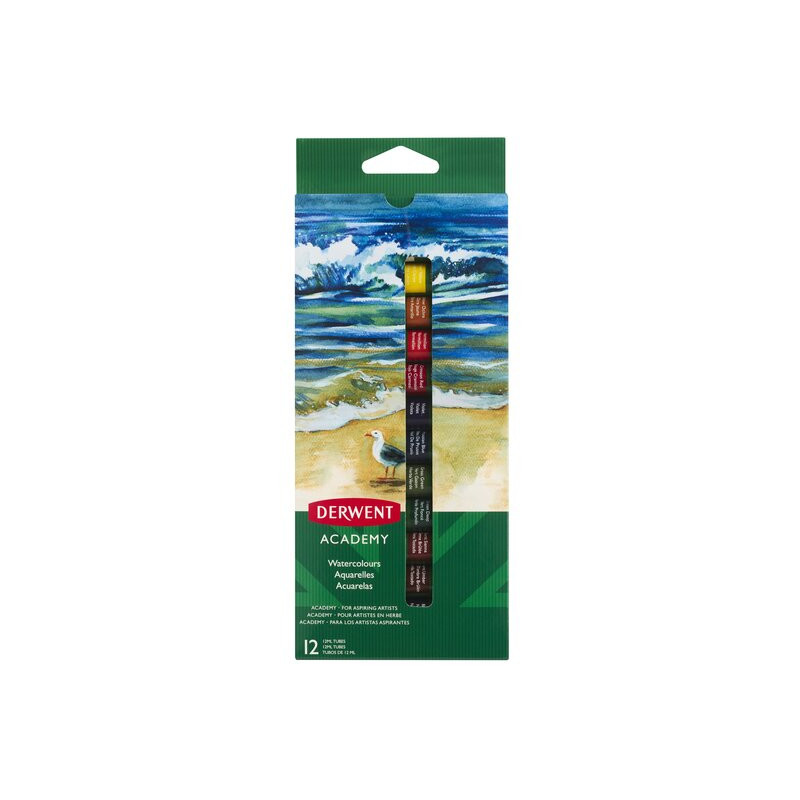 Acuarele DERWENT Academy, 12 ml, 12 buc/set, diverse culori