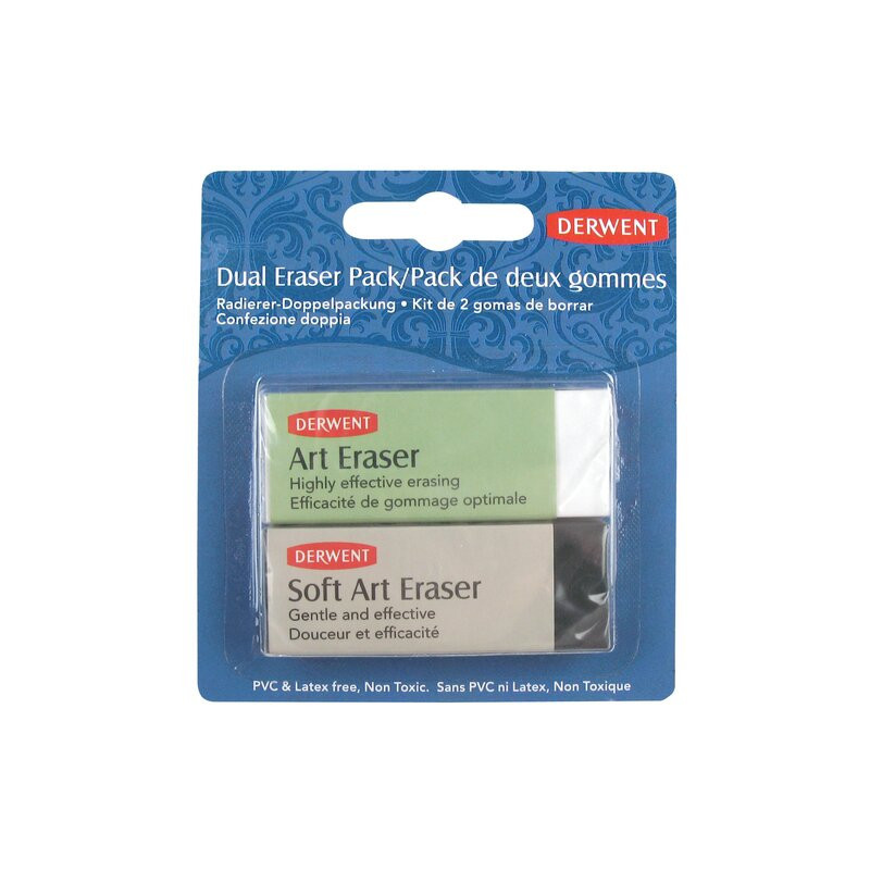 Radiera DERWENT Professional, 2 buc/set, patrata, alba - uz general si neagra - eficienta ridicata