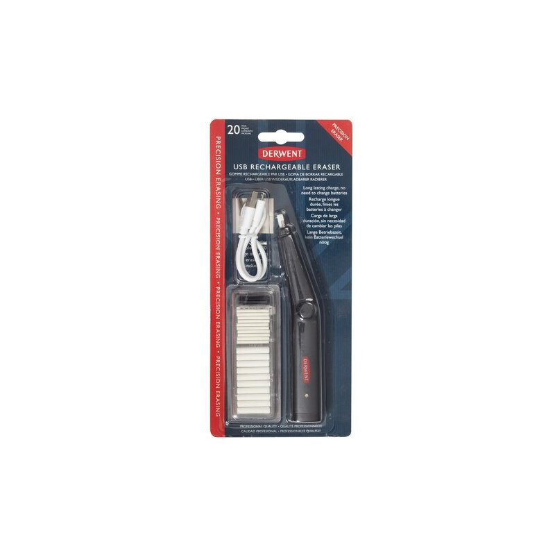 Radiera electrica DERWENT Professional, reincarcabila, cablu USB si 20 de rezerve incluse, negru