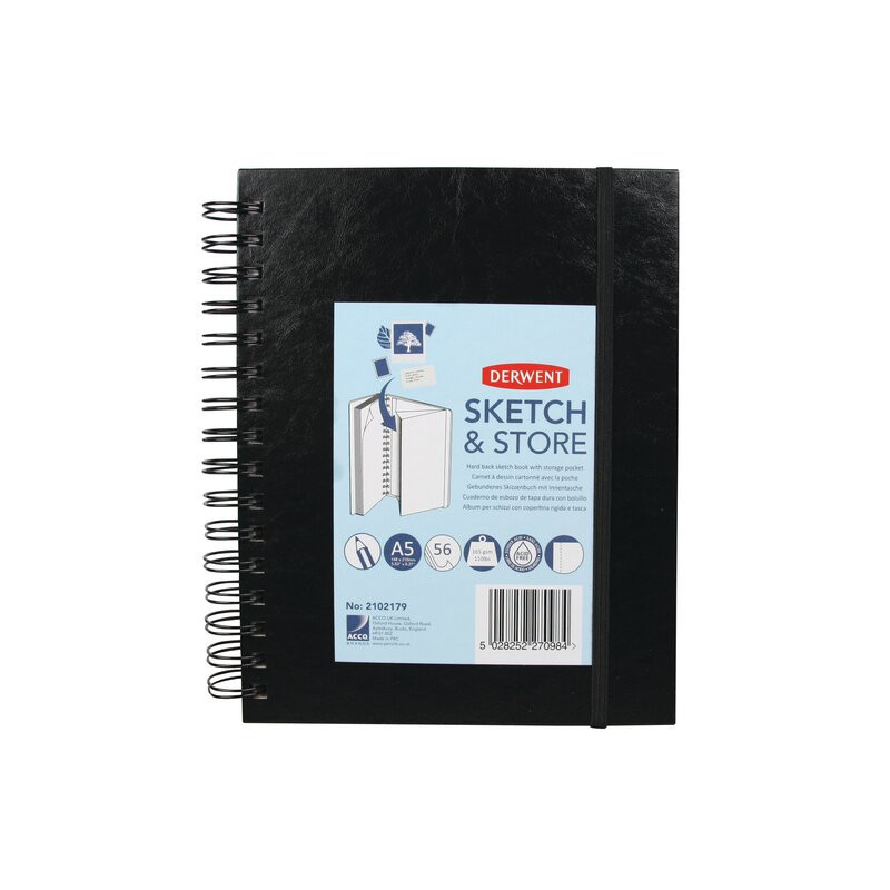Caiet pentru schite si desen DERWENT Professional, A5, cu spira, 56 coli, 165 gsm, mapa inclusa, har