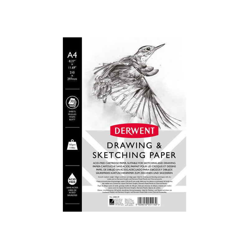 Caiet pentru schite si desen DERWENT Professional, A4, cu spira, 30 coli, 165 gsm, hartie alba