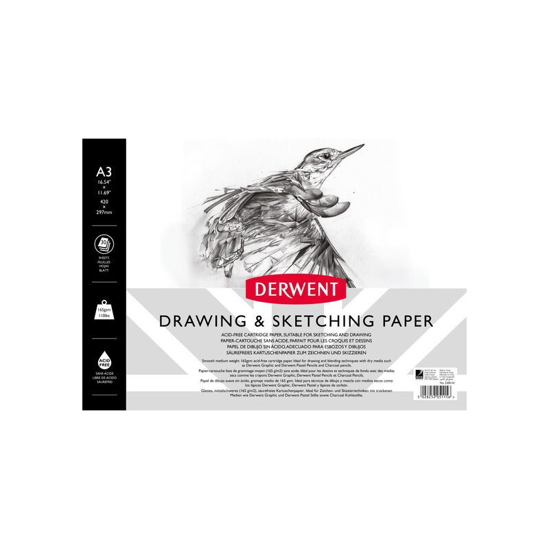 Caiet pentru schite si desen DERWENT Professional, A3, cu spira, 30 coli, 165 gsm, hartie alba