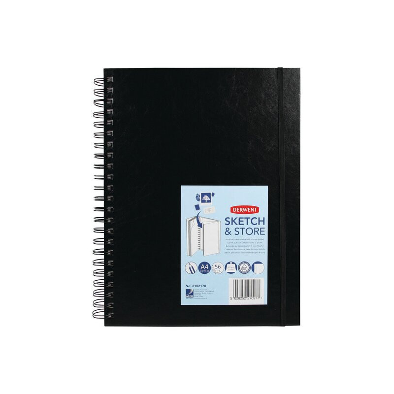 Caiet pentru schite si desen DERWENT Professional, A4, cu spira, 56 coli, 165 gsm, mapa inclusa, har