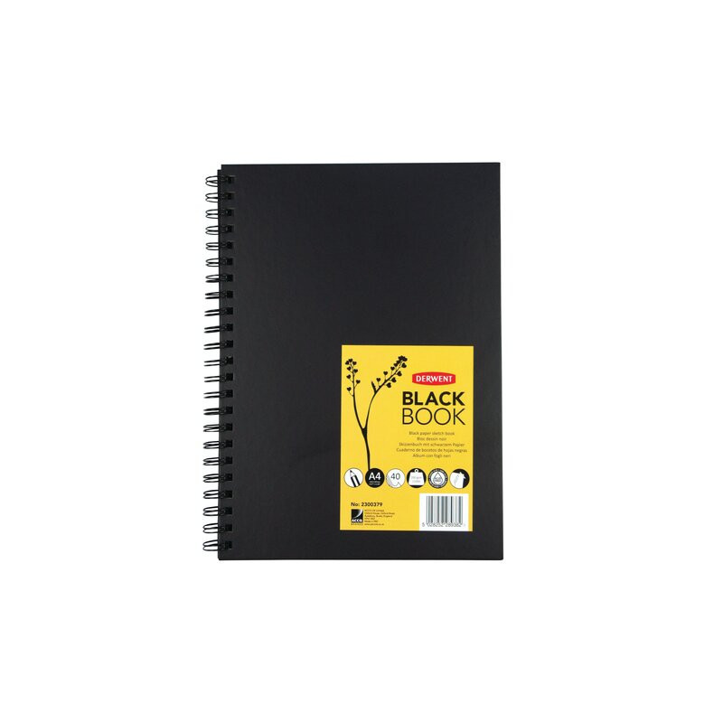 Caiet pentru schite si desen DERWENT Professional, A4, cu spira, 40 coli, 200 gsm, hartie neagra, ne