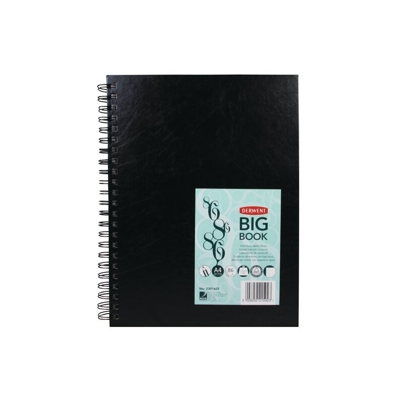 Caiet pentru schite si desen DERWENT Professional, A4, cu spira, 86 coli, 110 g, hartie alba, negru-