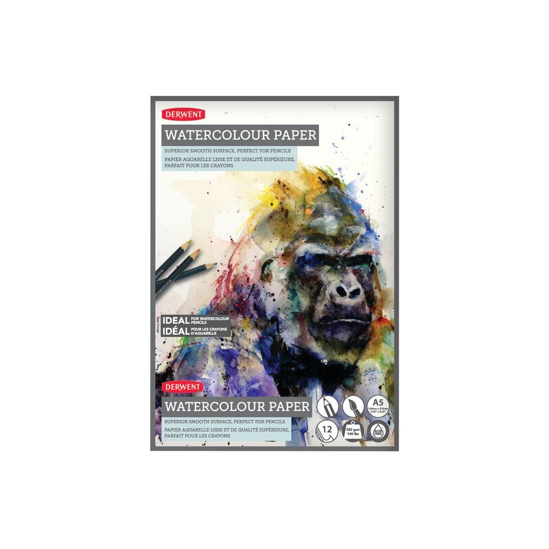 Caiet pentru desen pe baza de apa DERWENT Proffesional, A5, 12 coli, 300 gsm, hartie alba