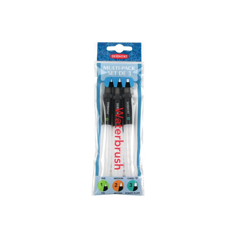 Pensula cu rezervor de apa DERWENT Professional, 3 buc/set, diferite tipuri de varf