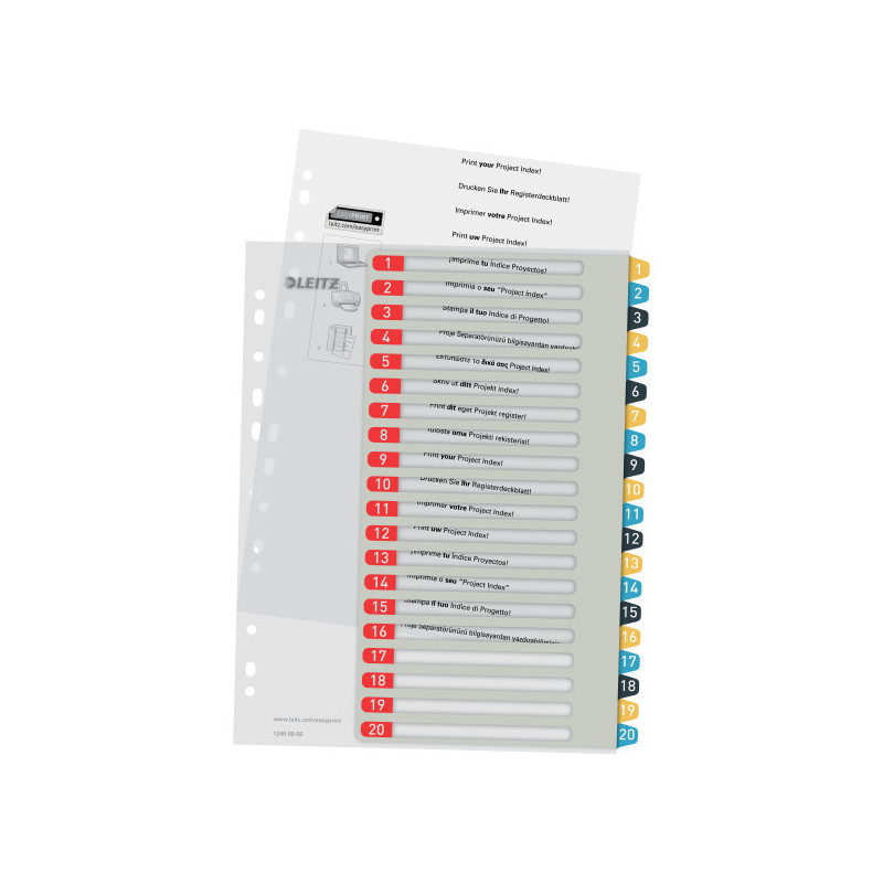 Index LEITZ Cosy, imprimabil, PP, A4, 1-20, multicolor
