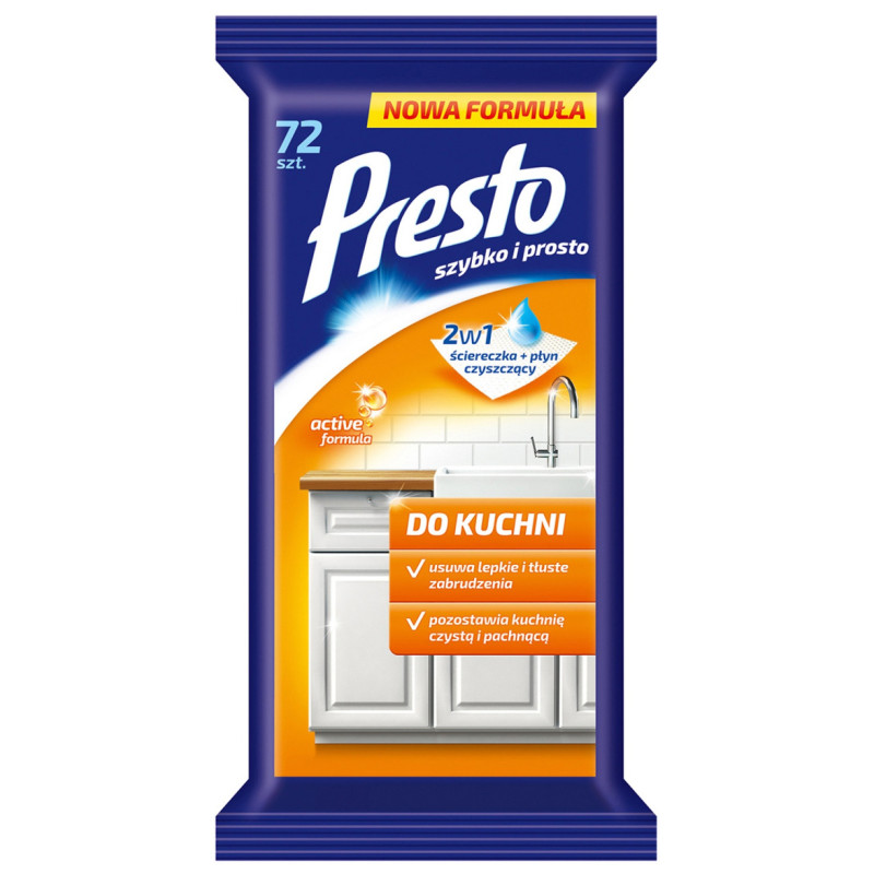 Servetele umede pentru bucatarii, 72 buc/pachet, Presto - curata murdaria si grasimile
