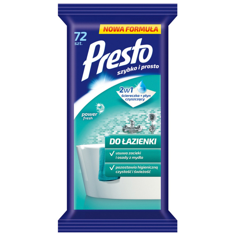 Servetele umede pentru bai (obiecte ceramice), 72 buc/pachet, Presto - efect de stralucire