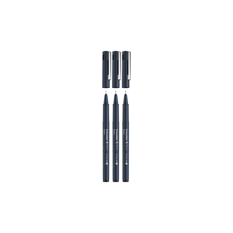Liner pentru desen tehnic SCHNEIDER Pictus, varf fetru (0.3/0.5/0.7mm), 3 buc/set - negru