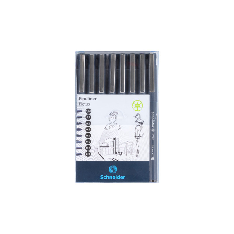 Liner pentru desen tehnic SCHNEIDER Pictus, varf fetru (0.05/0.1/0.2/0.3/0.4/0.5/0.7/0.9mm), 8 buc/s