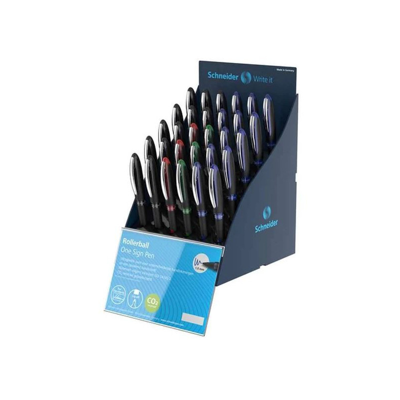 SIS Display SCHNEIDER One Sign Pen, 30 rollere cu cerneala 1.0mm-(12x albastru,negru, 3x rosu,verde)