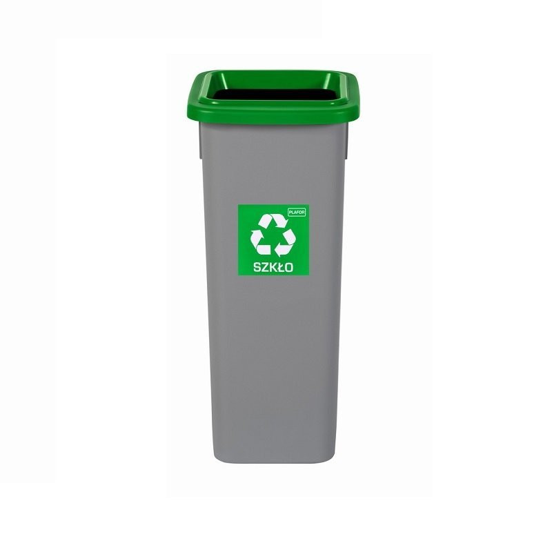 Cos plastic reciclare selectiva, capacitate 53l, PLAFOR Fit - gri cu capac verde - sticla
