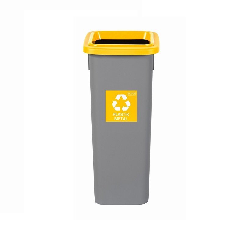 Cos plastic reciclare selectiva, capacitate 75l, PLAFOR Fit - gri cu capac galben - plastic