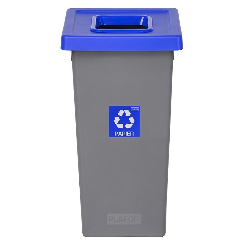 Cos plastic reciclare selectiva, capacitate 75l, PLAFOR Fit - gri cu capac albastru - hartie