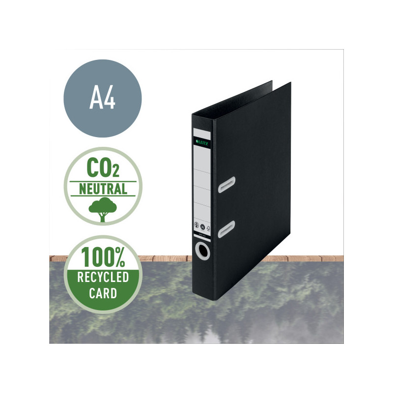 Biblioraft LEITZ 180 Recycle, carton cu amprenta CO2 neutra, partial reciclat, certificare FSC, reci