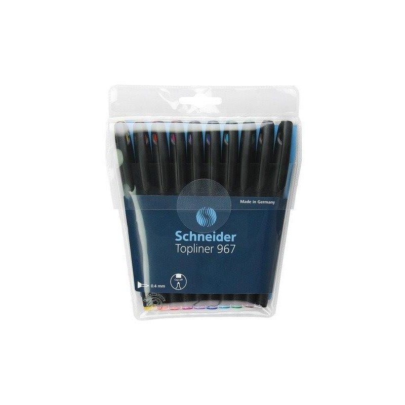 Liner SCHNEIDER 967, varf fetru 0.4mm, 10 culori/set - (N, R, A, V, Vi, Roz, G, P, M, Bleu)