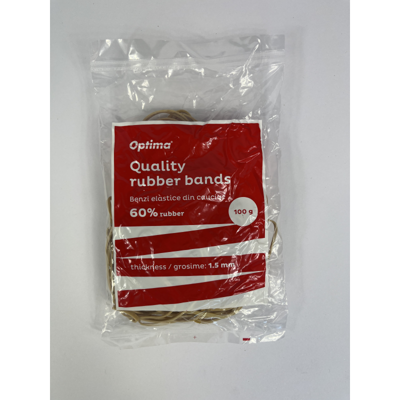 Elastice pentru bani, 60% cauciuc, 100gr./punga, D 90, grosime 3mm x 1.5mm, Optima - natural