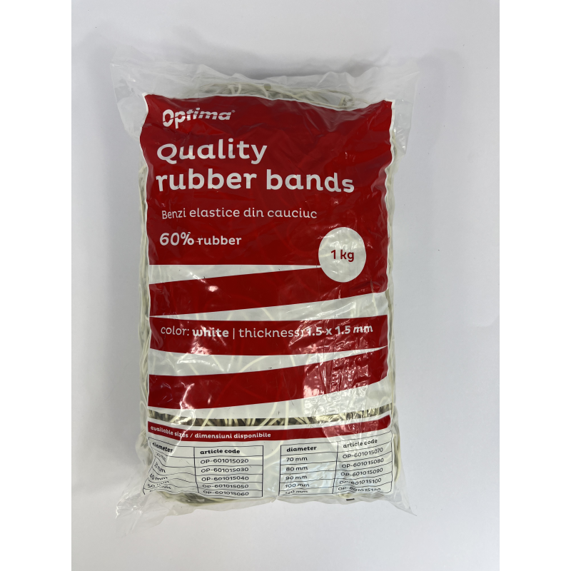 Elastice pentru bani, 60% cauciuc, 1kg/punga, D120, grosime 1.5mm x 1.5mm, Optima - albe