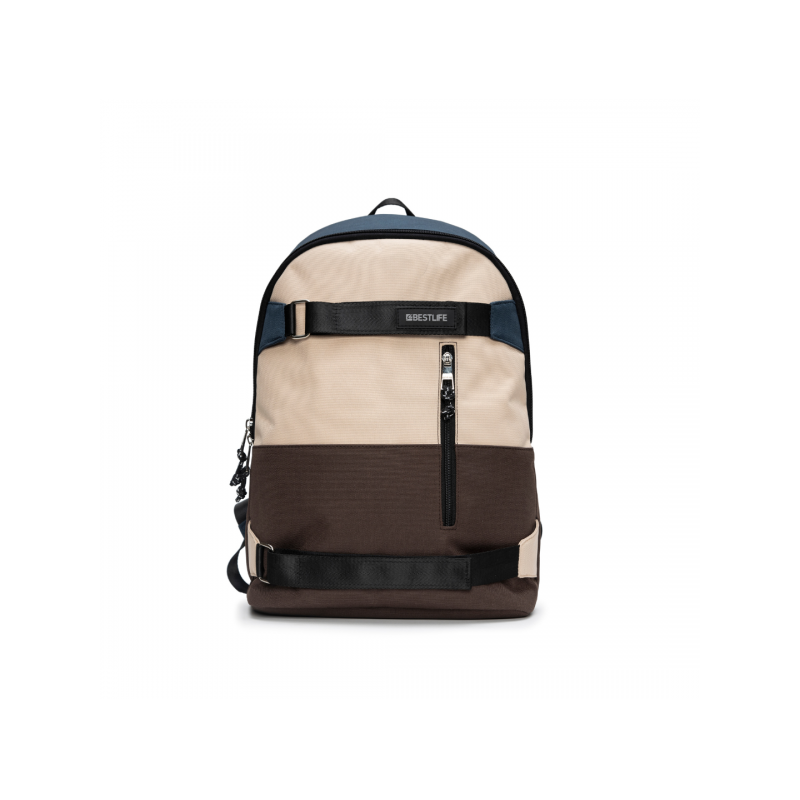Rucsac BESTLIFE Col-Skate, 42x30x15cm, compartiment laptop 14.1 inch, albastru/bej/maro