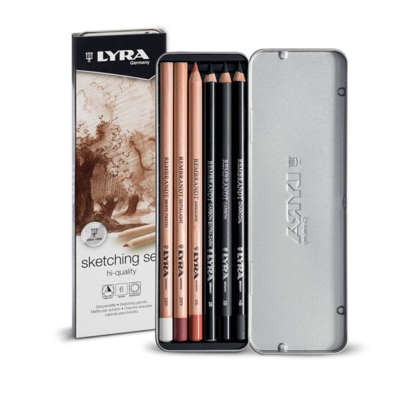 Creioane LYRA Rembrandt Sketching, pentru desene si schite, 6 buc/cutie metalica