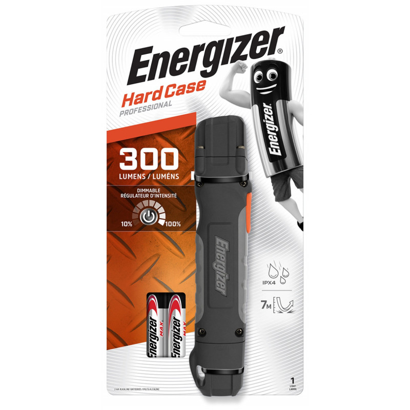 Lanterna LED Hard Case Profesionala, 300 lumeni + 2 baterii AA, Energizer