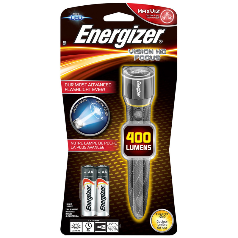 Lanterna LED Vizion HD Focus, 400 lumeni, raza de 115m + 2 baterii AA, Energizer