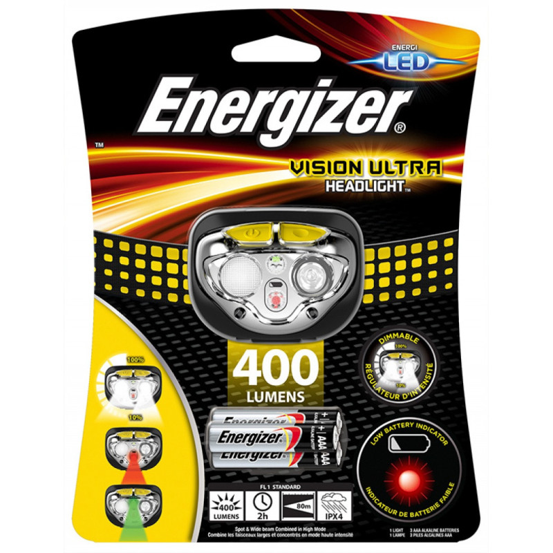 Lanterna de cap Vision Ultra, 400 lumeni, raza de 80m + 3 baterii AAA, Energizer