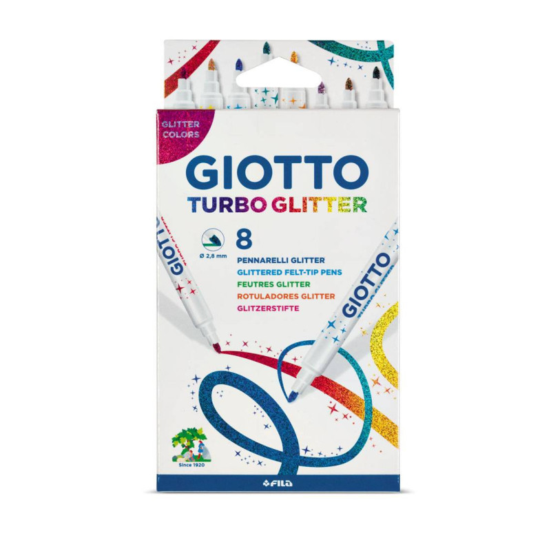 Carioca cu sclipici, 8 culori/cutie, GIOTTO Turbo Glitter - culori intense