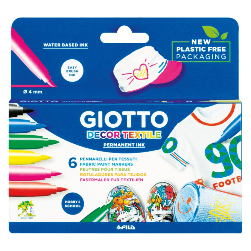 Carioca permanenta pentru textile, 6 culori/cutie, GIOTTO Decor Textile