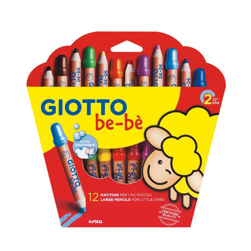 Creioane colorate jumbo + ascutitoare, 12 culori/cutie, GIOTTO be-be