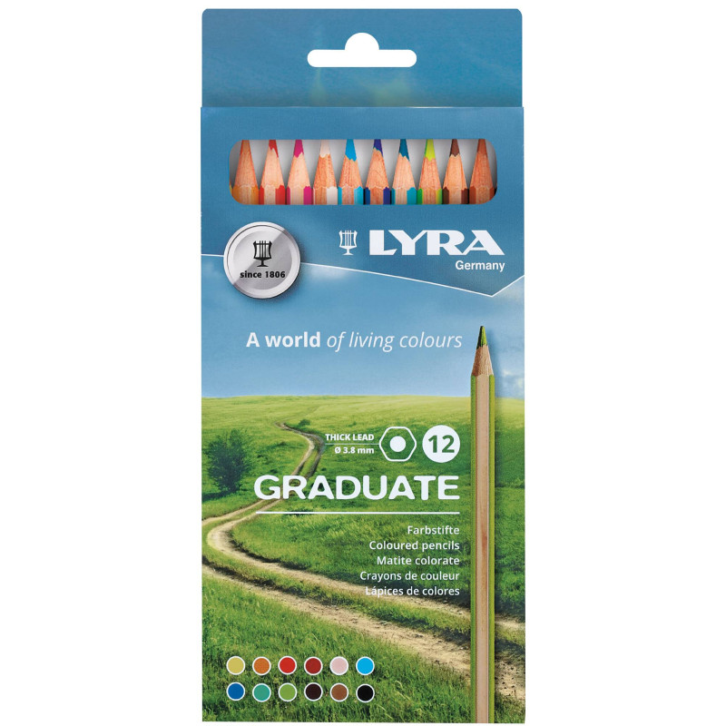 Creioane colorate LYRA Graduate Graphite, 12 culori/cutie