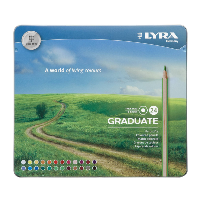 Creioane colorate LYRA Graduate Graphite, 24 culori/cutie metalica