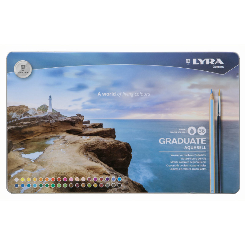 Creioane colorate LYRA Graduate Aquarell, 36 culori+pensula/cutie metalica