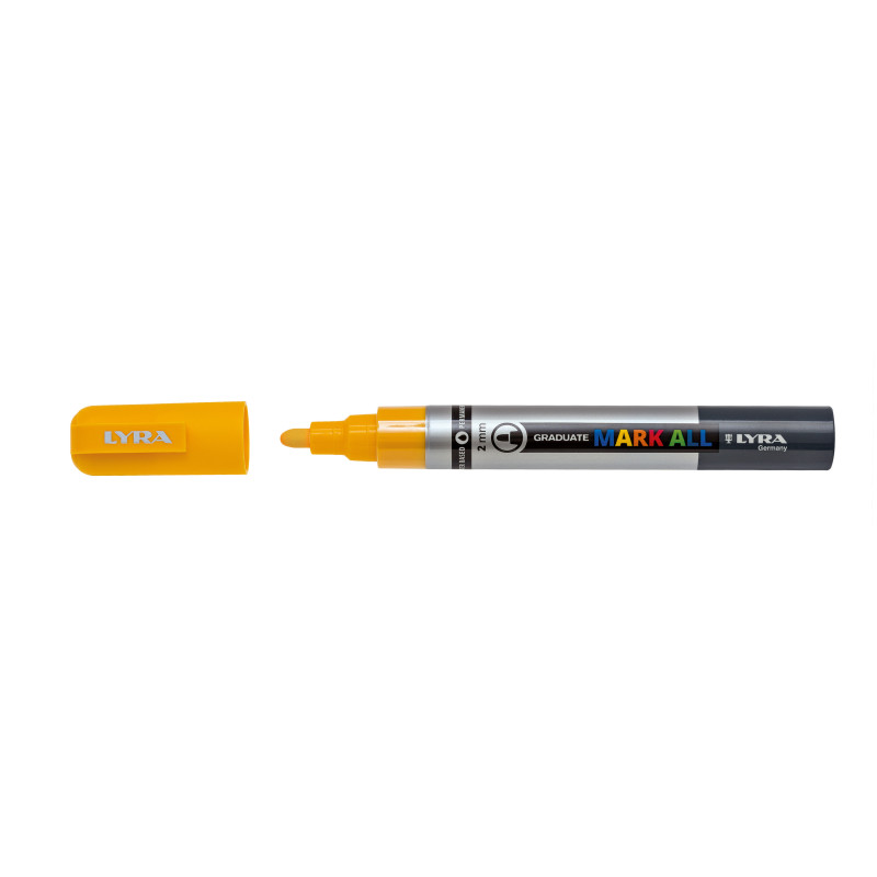Marker LYRA Graduate Mark All, pe baza de apa, varf 2mm, pentru orice suprafata - galben